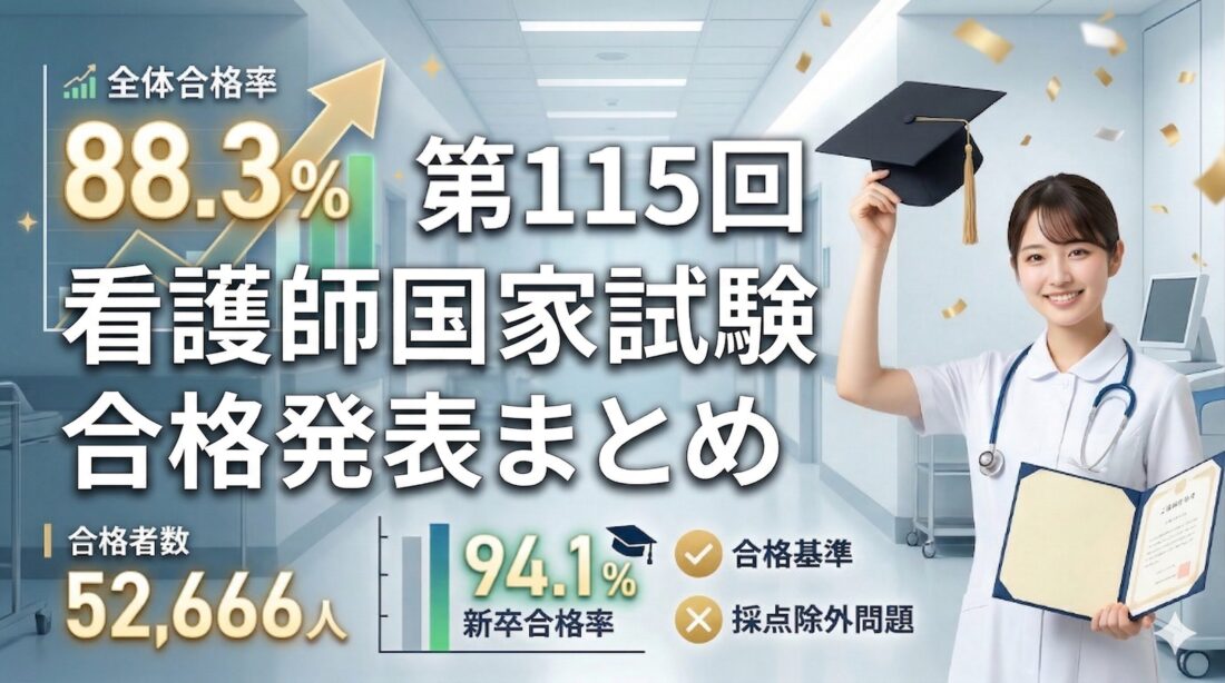 第115回看護師国家試験】合格率88.3%｜全データと合格基準をわかり